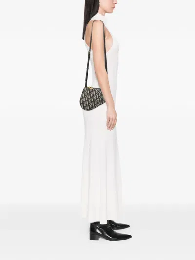 Pre-owned Dior 2019 Oblique Canvas Saddle Triple Zip Crossbody Bag In Blue