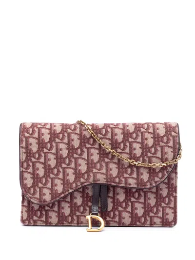 Pre-owned Dior 2019 Oblique Canvas Saddle Wallet On Chain Crossbody Bag In Red