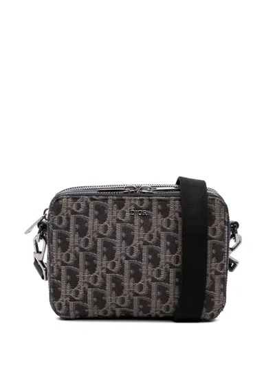 Pre-owned Dior 2019 Oblique Canvas Zipped Pouch With Strap Crossbody Bag In Black
