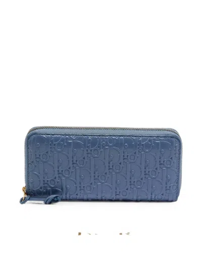 Pre-owned Dior 2019 Oblique Embossed Continental Wallet In Blue