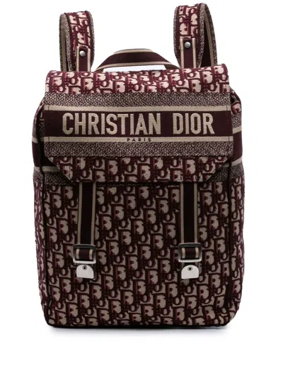 Pre-owned Dior 2019 Oblique Embroidered Canvas Camp Backpack In Red