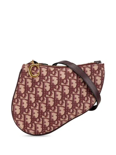 Pre-owned Dior 2019 Oblique Saddle Triple Zip Crossbody Bag In Red