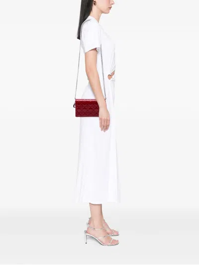 Pre-owned Dior 2019 Patent Cannage Lady  Chain Convertible Clutch Crossbody Bag In Red