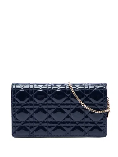 Pre-owned Dior 2019 Patent Cannage Lady  Pouch With Chain Crossbody Bag In Blue