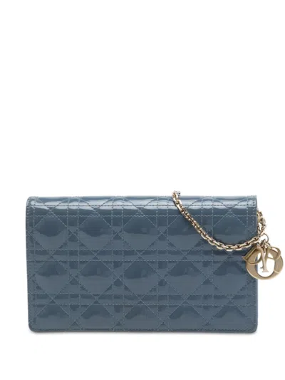 Pre-owned Dior 2019 Patent Cannage Lady  Pouch With Chain Crossbody Bag In Blue