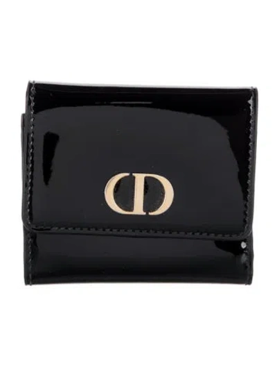Pre-owned Dior 2019 Patent Leather Compact Wallet In Black