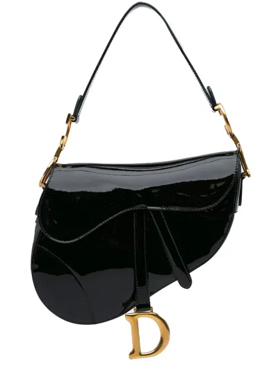 Pre-owned Dior 2019 Patent Saddle Bag Shoulder Bag In Black