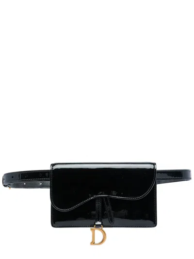Pre-owned Dior 2019 Patent Saddle Belt Bag In Black