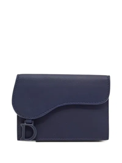 Pre-owned Dior 2019 Saddle Bloom Card Holder In Blue