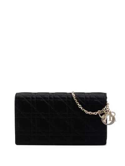 Pre-owned Dior 2019 Satin Cannage Lady  Wallet On Chain Crossbody Bag In Black