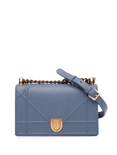 Pre-owned Dior 2019 Small Grained Calfskin Ama Flap Crossbody Bag In Blue