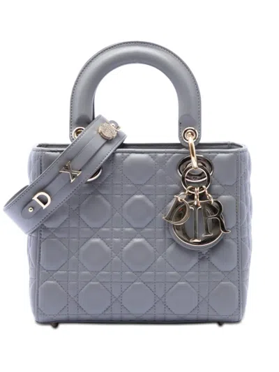Pre-owned Dior 2019 Small Lambskin Cannage My Abc Lady  Satchel In Gray