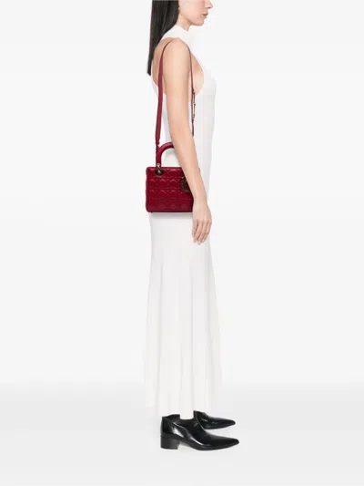 Pre-owned Dior 2019 Small Lambskin Cannage My Abc Lady  Satchel In Red