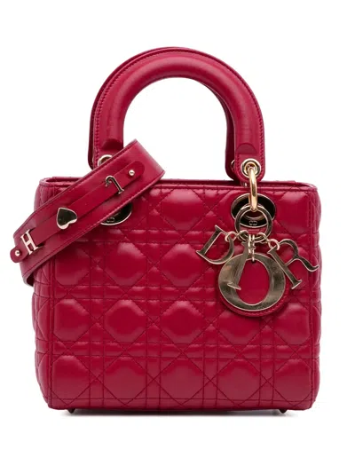 Pre-owned Dior 2019 Small Lambskin Cannage My Abc Lady  Satchel In Red