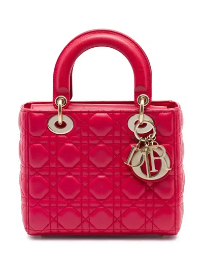 Pre-owned Dior 2019 Small Lambskin Cannage My Abc Lady  Satchel In Red