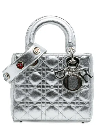 Pre-owned Dior 2019 Small Metallic Grained Calfskin Cannage My Abc Lady  Satchel In Silver