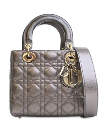 Pre-owned Dior 2019 Small Metallic Lambskin Cannage My Abc Lady  Satchel In Gray