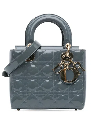 Pre-owned Dior 2019 Small Patent Cannage Lady  Satchel In Blue