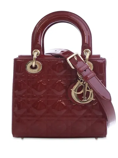 Pre-owned Dior 2019 Small Patent Cannage Lady  Satchel In Red