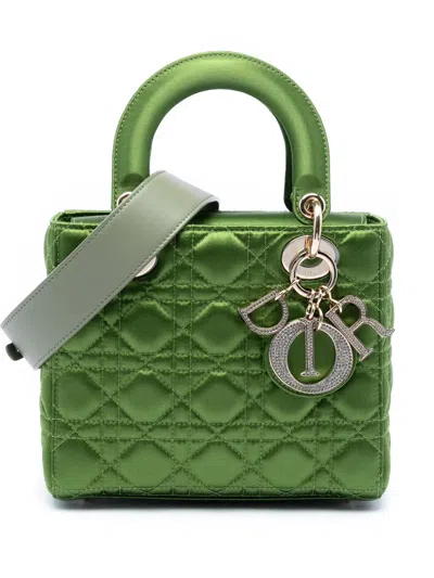 Pre-owned Dior 2019 Small Satin Cannage My Abc Lady  Satchel In Green