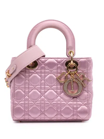Pre-owned Dior 2019 Small Satin Cannage Swarovski Lady  Satchel In Pink