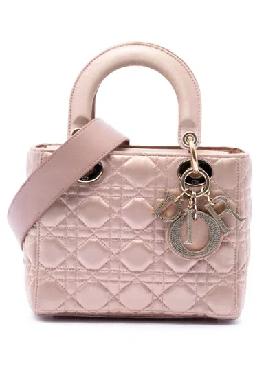 Pre-owned Dior 2019 Small Satin Cannage Swarovski Lady  Satchel In Pink