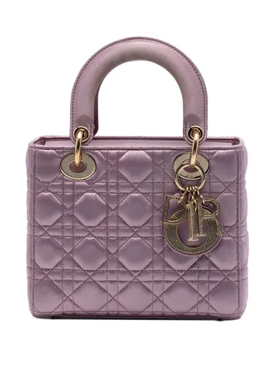 Pre-owned Dior 2019 Small Satin Cannage Swarovski Lady  Satchel In Pink
