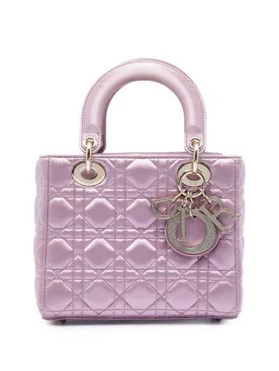 Pre-owned Dior 2019 Small Satin Cannage Swarovski Lady  Satchel In Pink