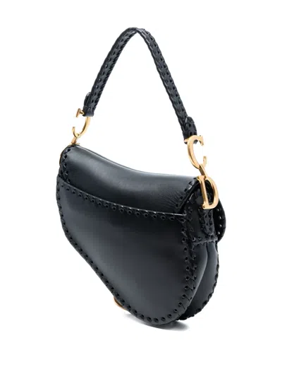 Pre-owned Dior 2019 Smooth Calfskin Braided Saddle Bag Shoulder Bag In Black