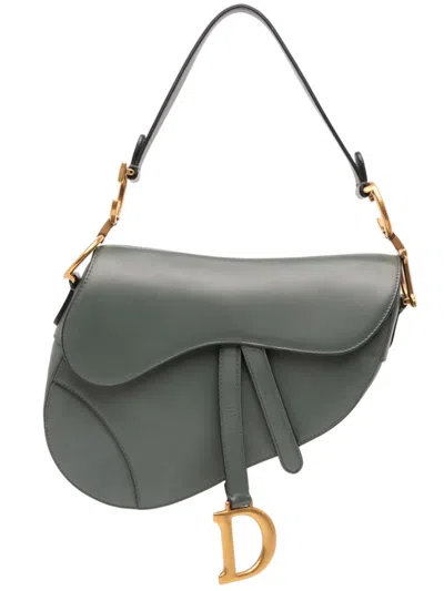 Pre-owned Dior 2019 Smooth Calfskin Saddle Bag Shoulder Bag In Green