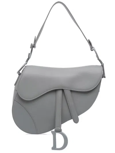 Pre-owned Dior 2019 Ultra Matte Calfskin Saddle Bag Shoulder Bag In Gray