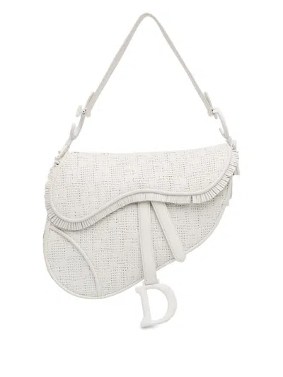 Pre-owned Dior 2019 Ultra Matte Woven Calfskin Saddle Shoulder Bag In White