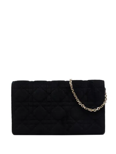 Pre-owned Dior 2019 Velvet Cannage Lady  Chain Convertible Clutch Crossbody Bag In Black