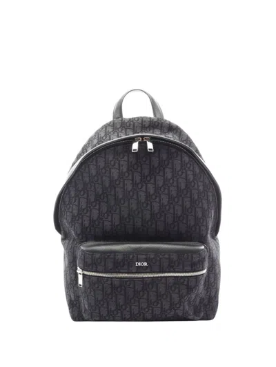 Pre-owned Dior 2019-2026 Oblique Canvas Rider Backpack In Black
