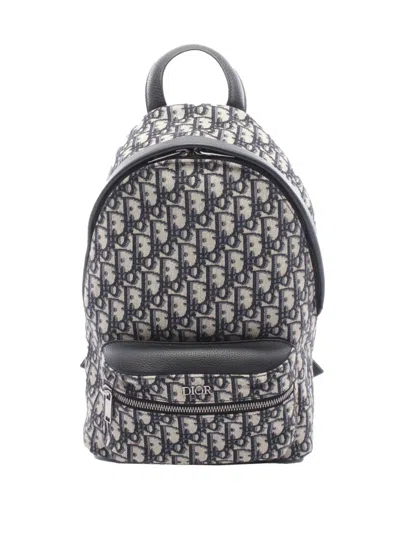 Pre-owned Dior 2019-2026 Oblique Canvas Rider Backpack In Blue