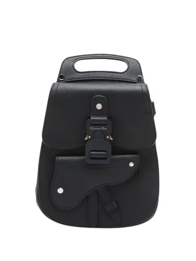 Pre-owned Dior 2019-2026 Saddle Leather Backpack In Black