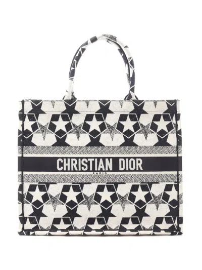 Pre-owned Dior 2020-2021 Large Canvas Embroidered Lucky Star Book Tote Bag