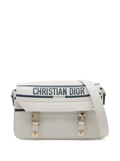 Pre-owned Dior 2020-2022 Small Smooth Calfskin Embroidered Camp Messenger Bag Crossbody Bag In White