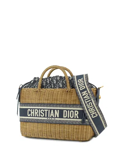 Pre-owned Dior 2020-2023 Oblique Wicker Basket Bag Satchel In Brown