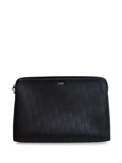 Pre-owned Dior 2020-2024 Perforated Oblique Calfskin Galaxy Pouch Clutch Bag