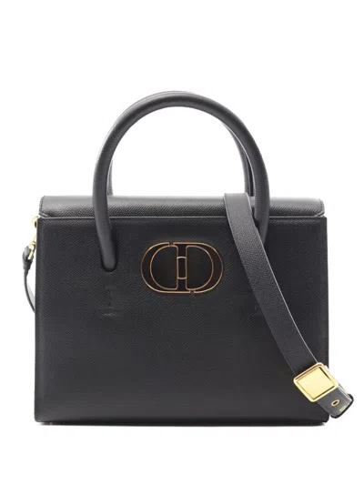 Pre-owned Dior 2020-2025 Medium Grained Calfskin 30 Montaigne St Honore Tote Satchel In Black