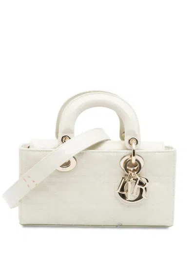 Pre-owned Dior 2020-2025 Small Patent Cannage Lady D Joy Satchel In White
