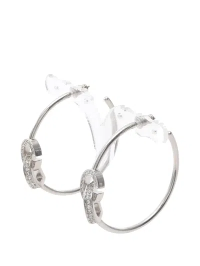Pre-owned Dior 2020-2025 Stainless Steel And Crystal Cd Lock Hoop Earrings Costume Earrings In Silver