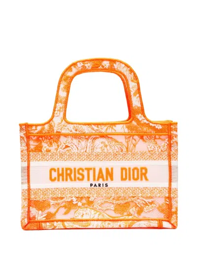 Pre-owned Dior 2020-2025s Floral-pattern Tote Bag In Orange