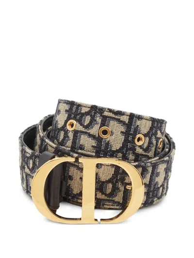 Pre-owned Dior 2020 30 Montaigne Oblique Canvas Belt In Blue