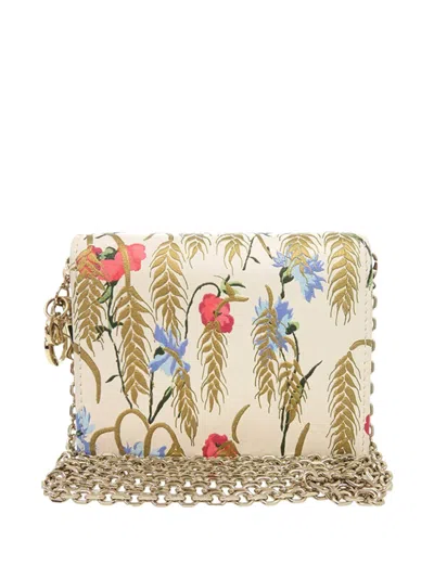 Pre-owned Dior 2020 Calfskin Hibiscus Card Holder With Chain Crossbody Bag In White