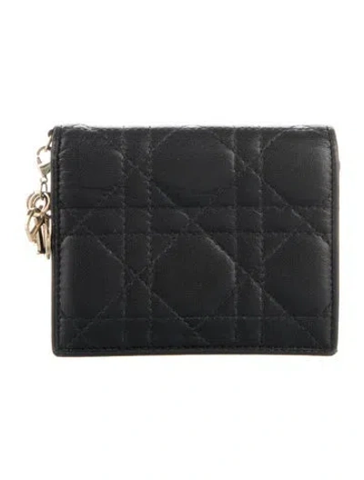 Pre-owned Dior 2020 Cannage Pattern Compact Wallet In Black