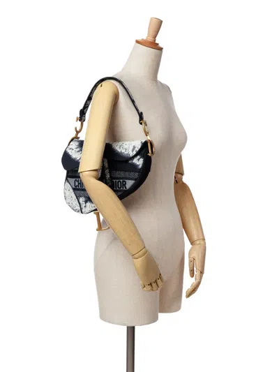 Pre-owned Dior 2020 Canvas Embroidered Tie Dye Saddle Bag Shoulder Bag In Black