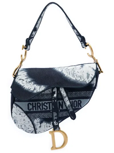Pre-owned Dior 2020 Canvas Embroidered Tie Dye Saddle Bag Shoulder Bag In Blue