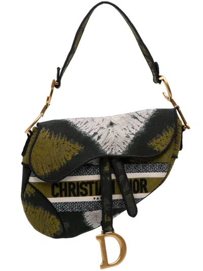Pre-owned Dior 2020 Canvas Embroidered Tie Dye Saddle Bag Shoulder Bag In Green